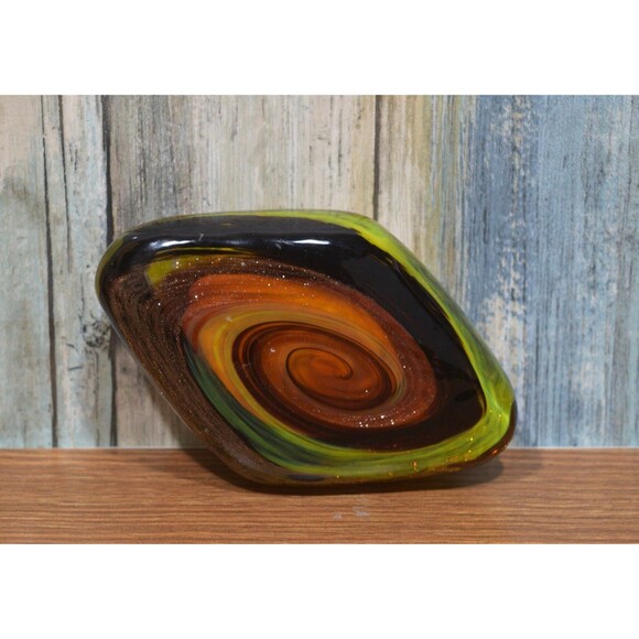 Other - Hand Blown Art Glass Paperweight Green Copper Aventurine Swirl Galaxy Stone